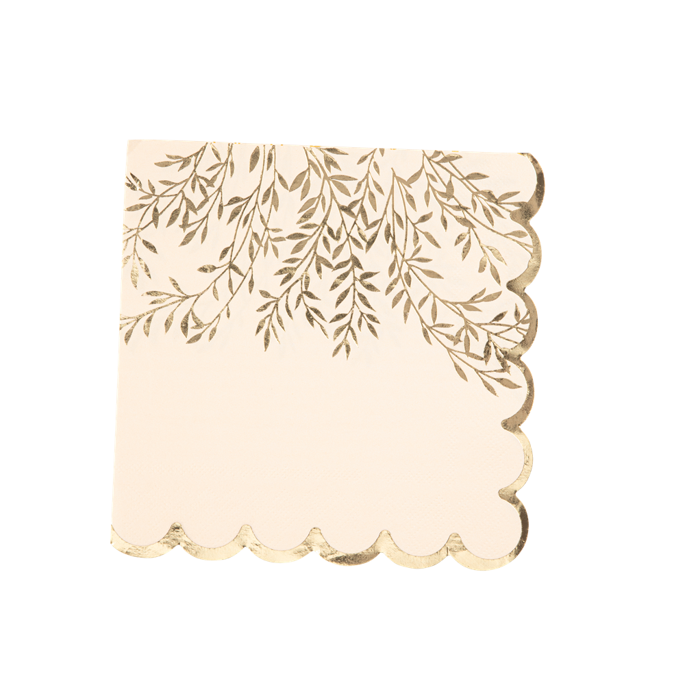 16 serviettes "blush feuilles dorées"