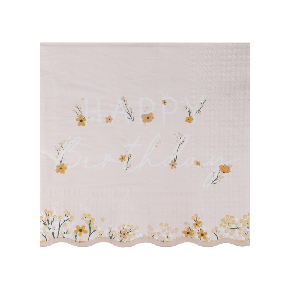 16 serviettes happy birthday "fleurs des champs" - 16,50 cm