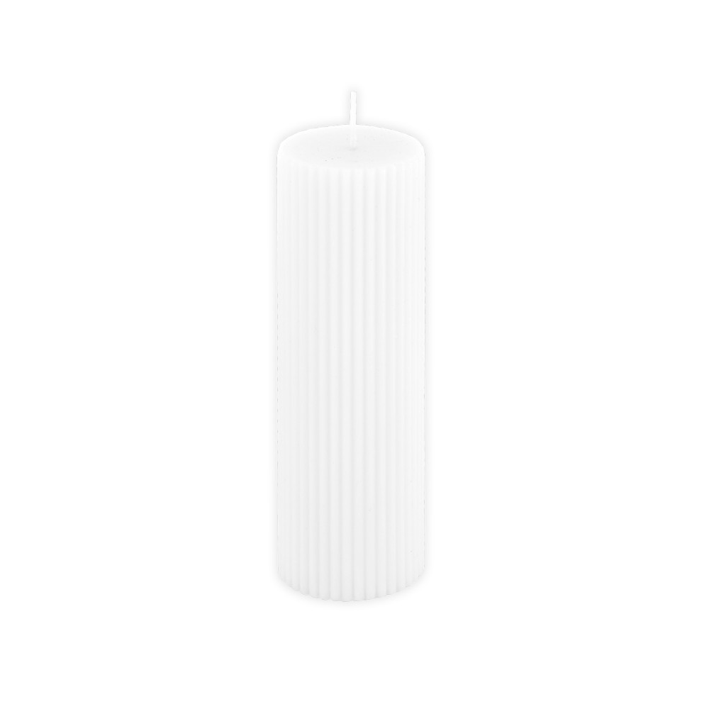 Bougie cylindrique blanche cannelée - 15 cm
