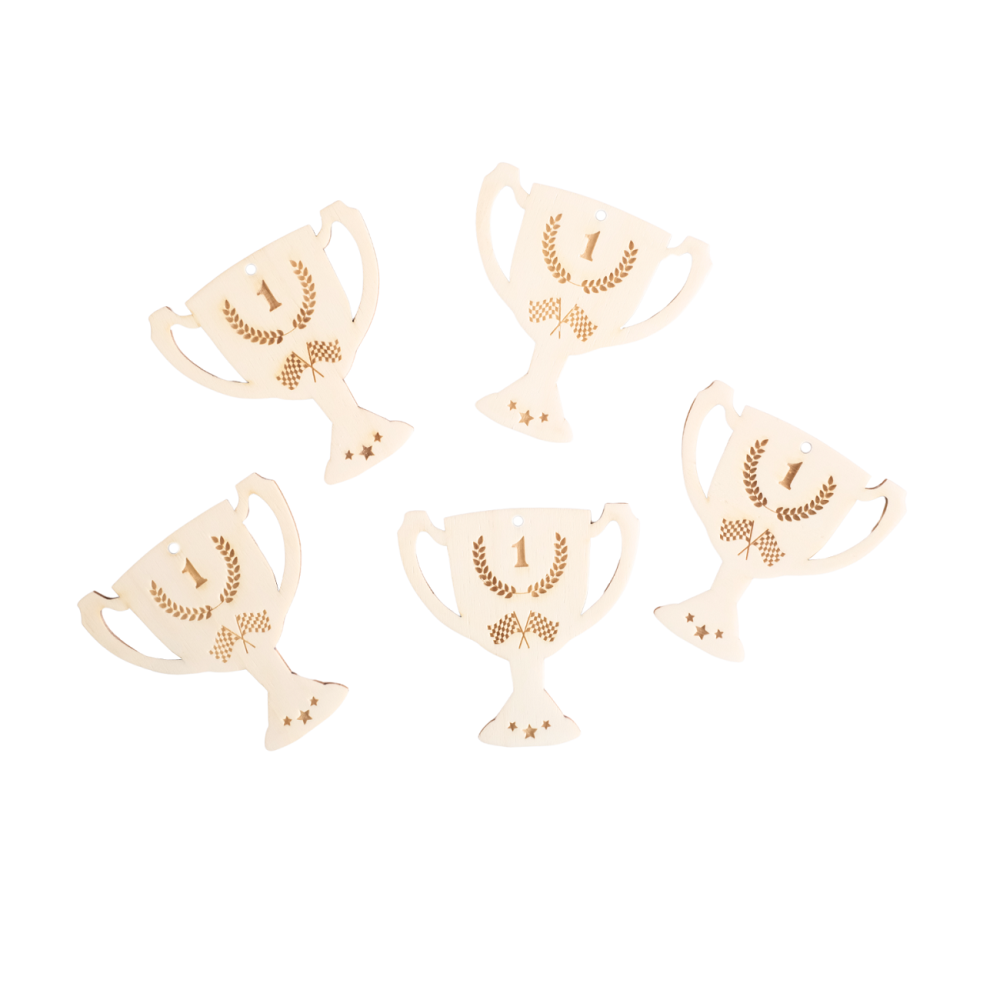 5 médailles en bois "coupes de champion"