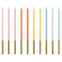 10 grandes bougies colorées et dorées - 14 cm