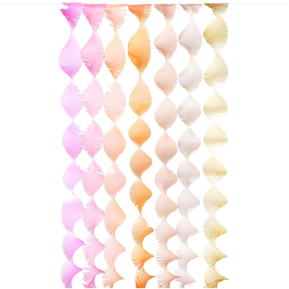 7 guirlandes spirales crépon "sorbet pêche"