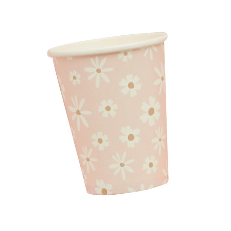 6 Gobelets Carton Marguerite 25 Cl – Motif Fleurs Beige Naturel, Parfait Mariage & Fête Champêtre