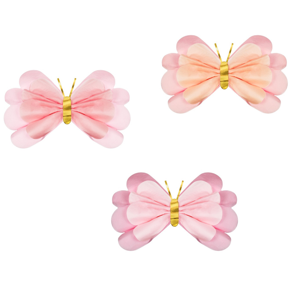 3 Décorations en papier de soie Papillons