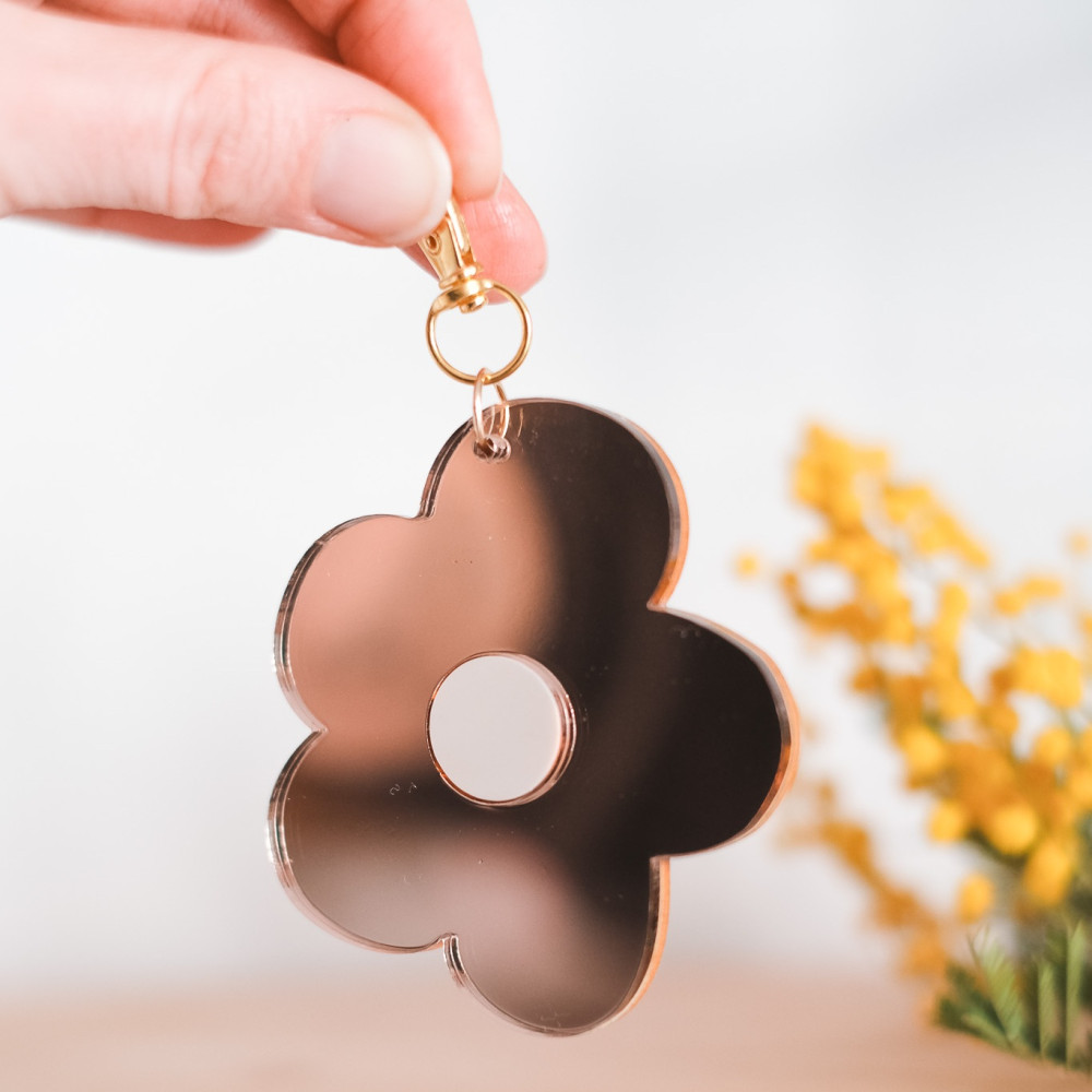 Porte-clés miroir fleur "Le jardin de Mamie"