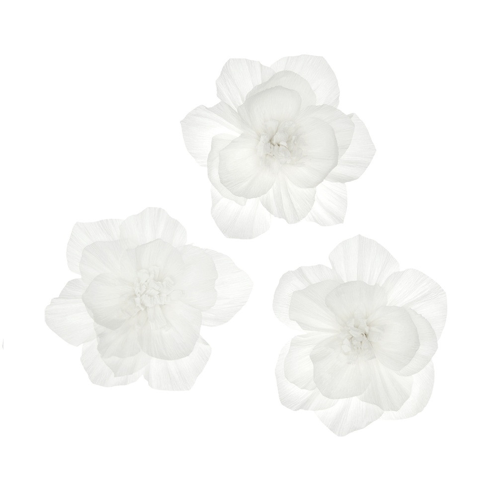 3 fleurs papier crépon "blanc" - Taille S