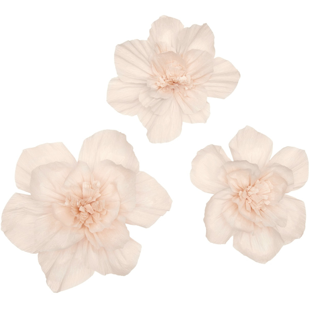 3 fleurs papier crépon "pêche nude" - Taille L