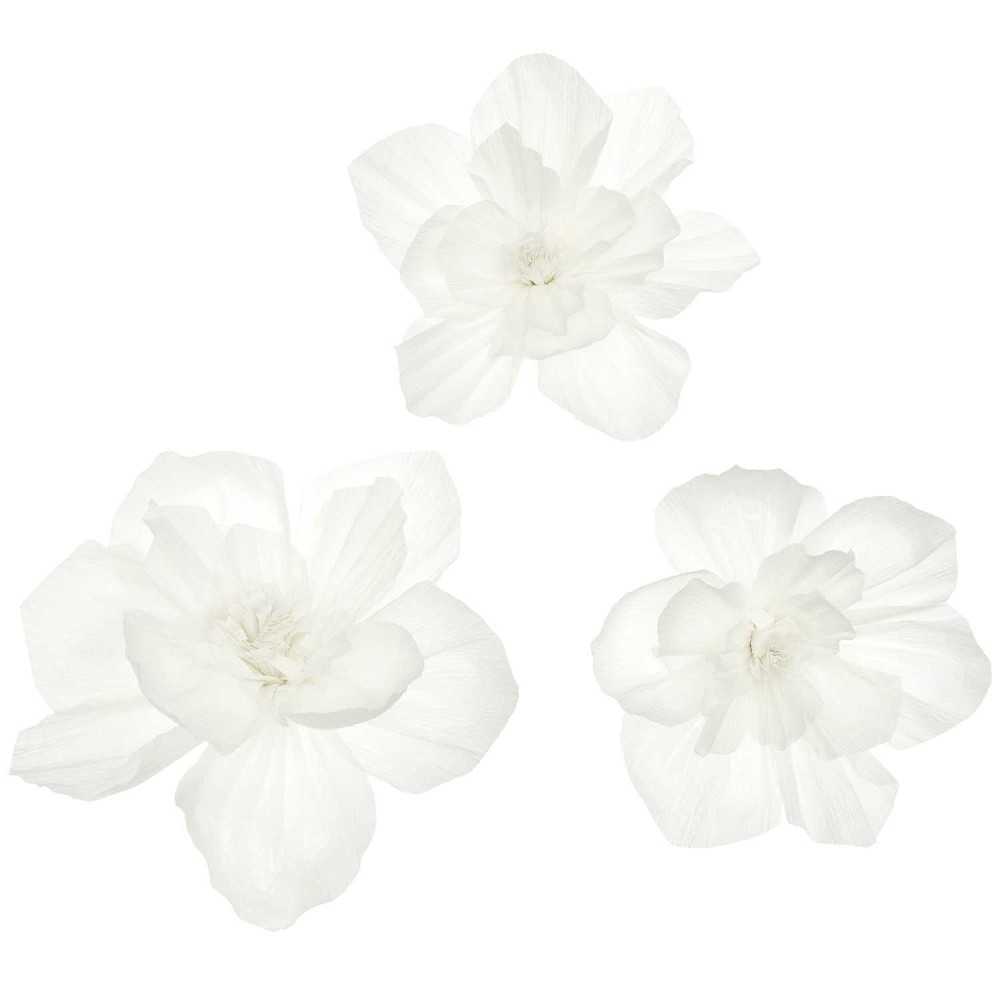 3 fleurs papier crépon "blanc" - Taille L