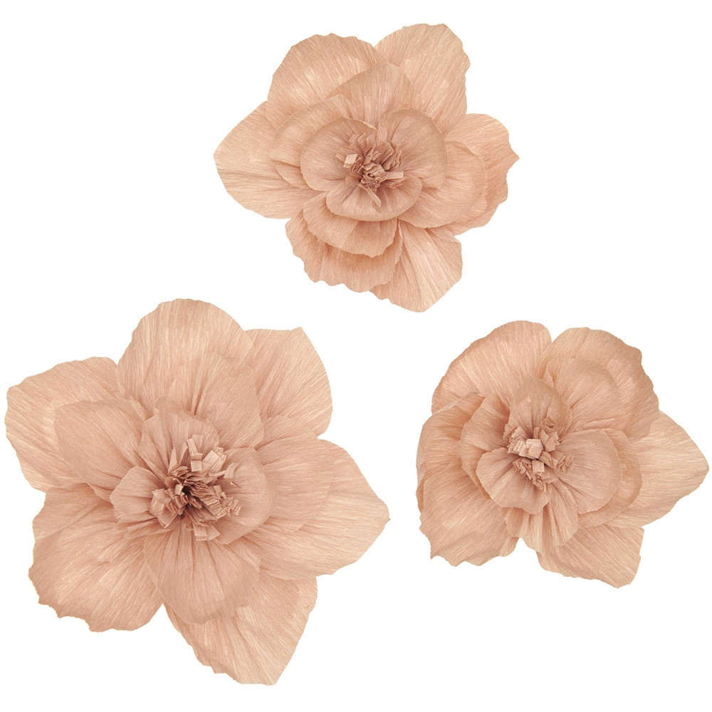 3 fleurs papier crépon "terracotta" - Taille L
