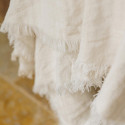 Nappe en coton crème effiloché - 240 cm