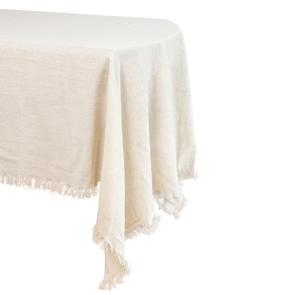 Nappe en coton crème effiloché - 240 cm
