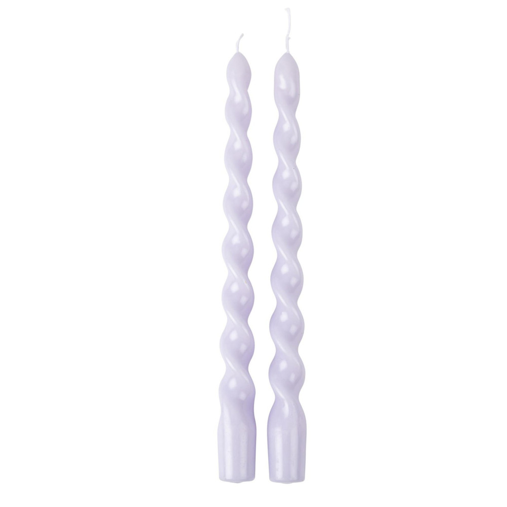 2 bougies cierges torsadées "mauve" - 25 cm