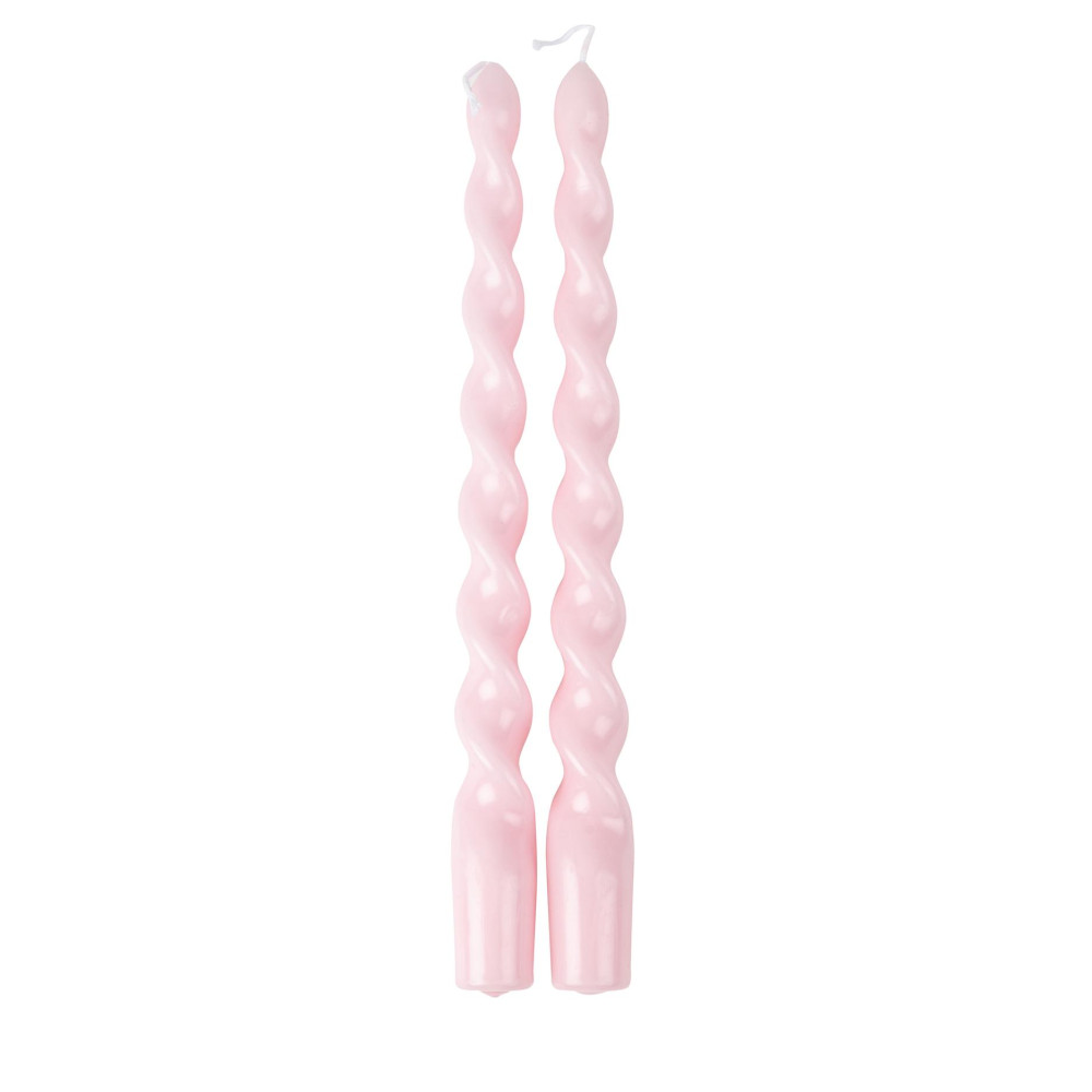 2 bougies cierges torsadées "rose pastel" - 25 cm