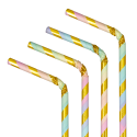 10 pailles rayées "doré et pastel"