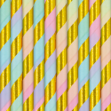 10 pailles rayées "doré et pastel"
