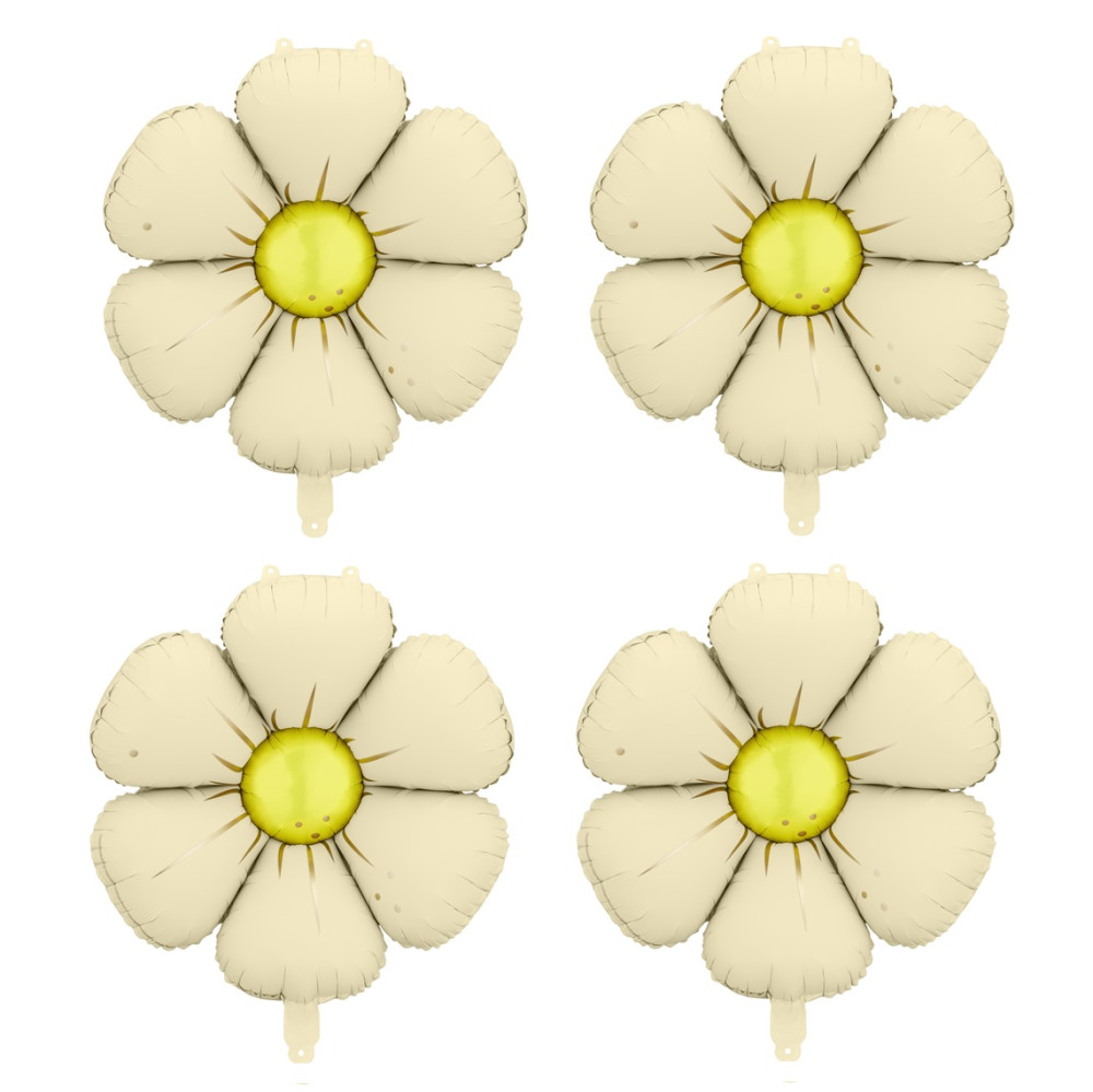 Lot de 4 ballons mylar "fleur crème" - 45 cm