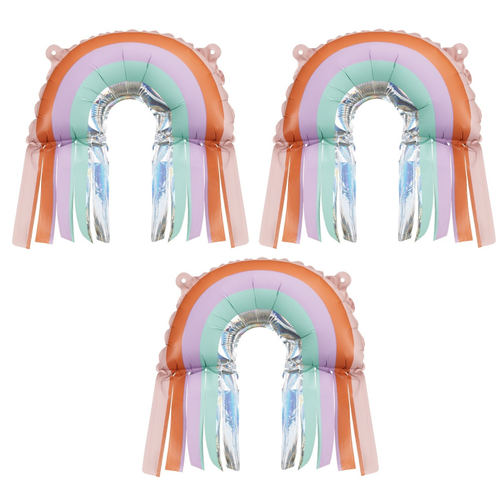 3 Ballons mylar arc -en -ciel à franges