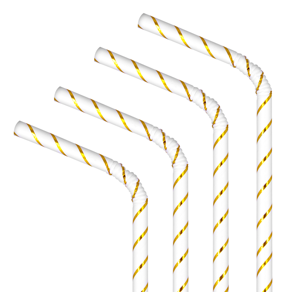 10 pailles blanches rayures dorées