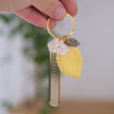 Porte-clé en crochet citron + médaille personnalisable