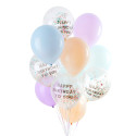 12 ballons pastel "Happy birthday"