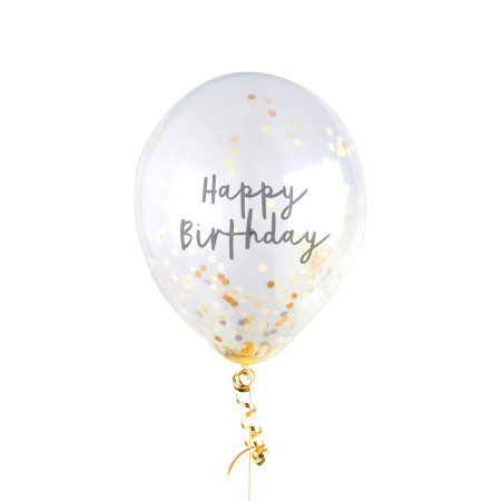 5 ballons confettis dorés...