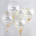 5 ballons confettis dorés "Happy birthday"