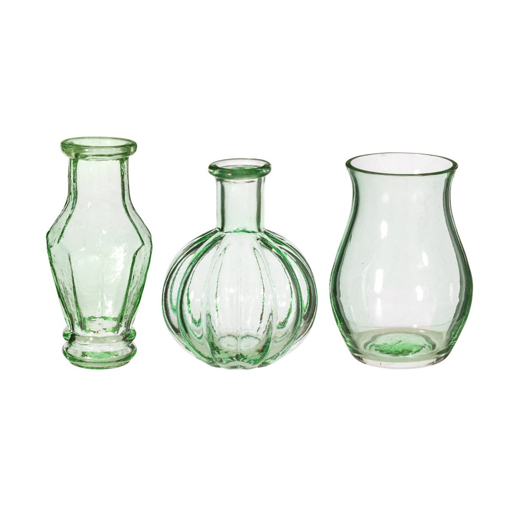 3 vases en verre recyclé  "vert pastel" - 10 cm