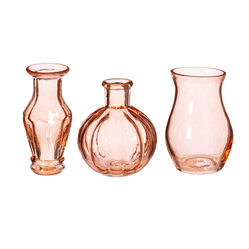 3 vases en verre recyclé  "rose pastel" - 10 cm