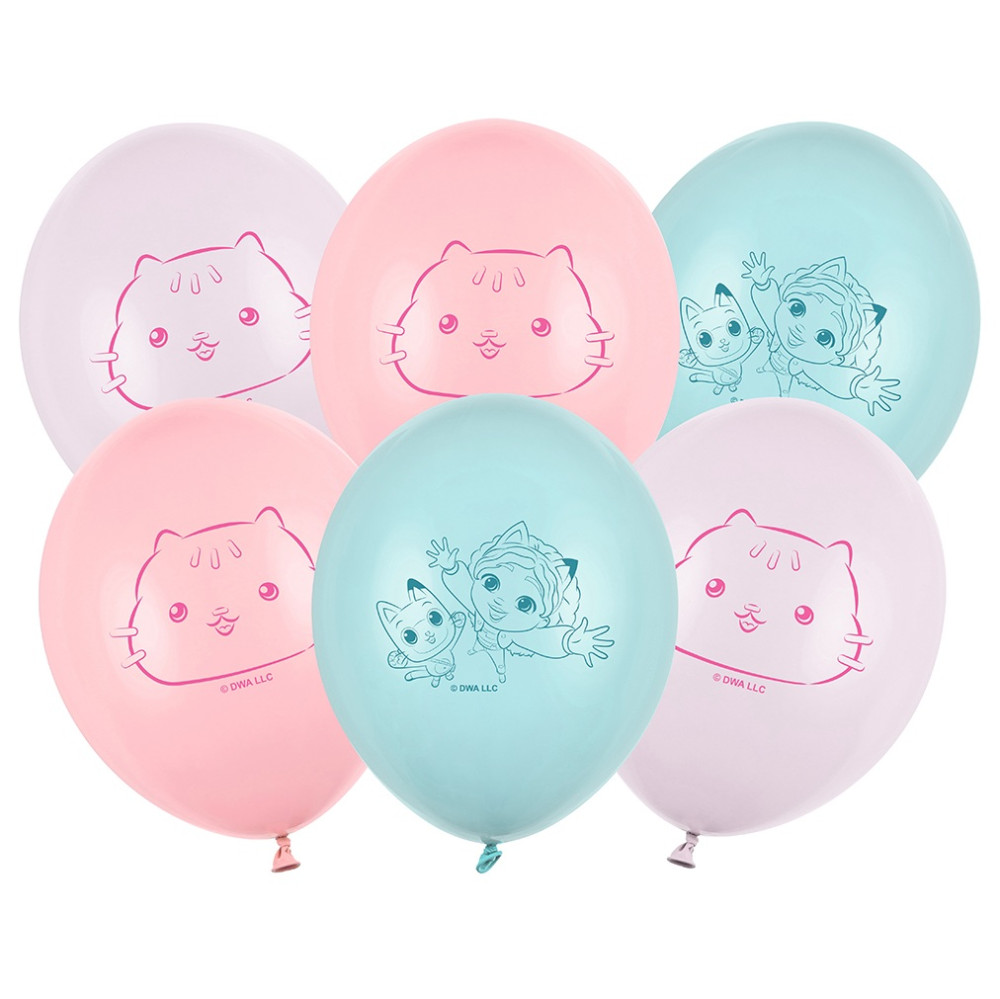 6 ballons aqua "Gabby et la maison magique" - 27 cm