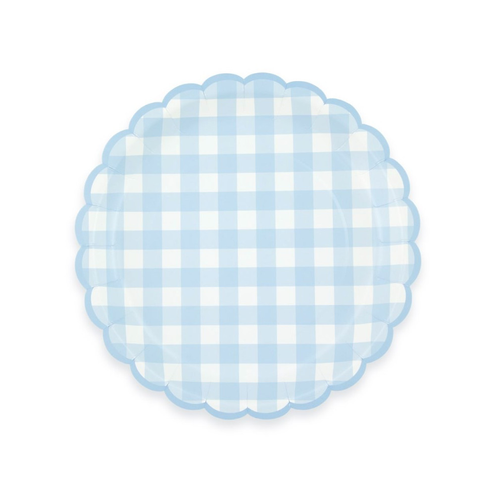 8 assiettes "vichy bleu pastel" - 23 cm