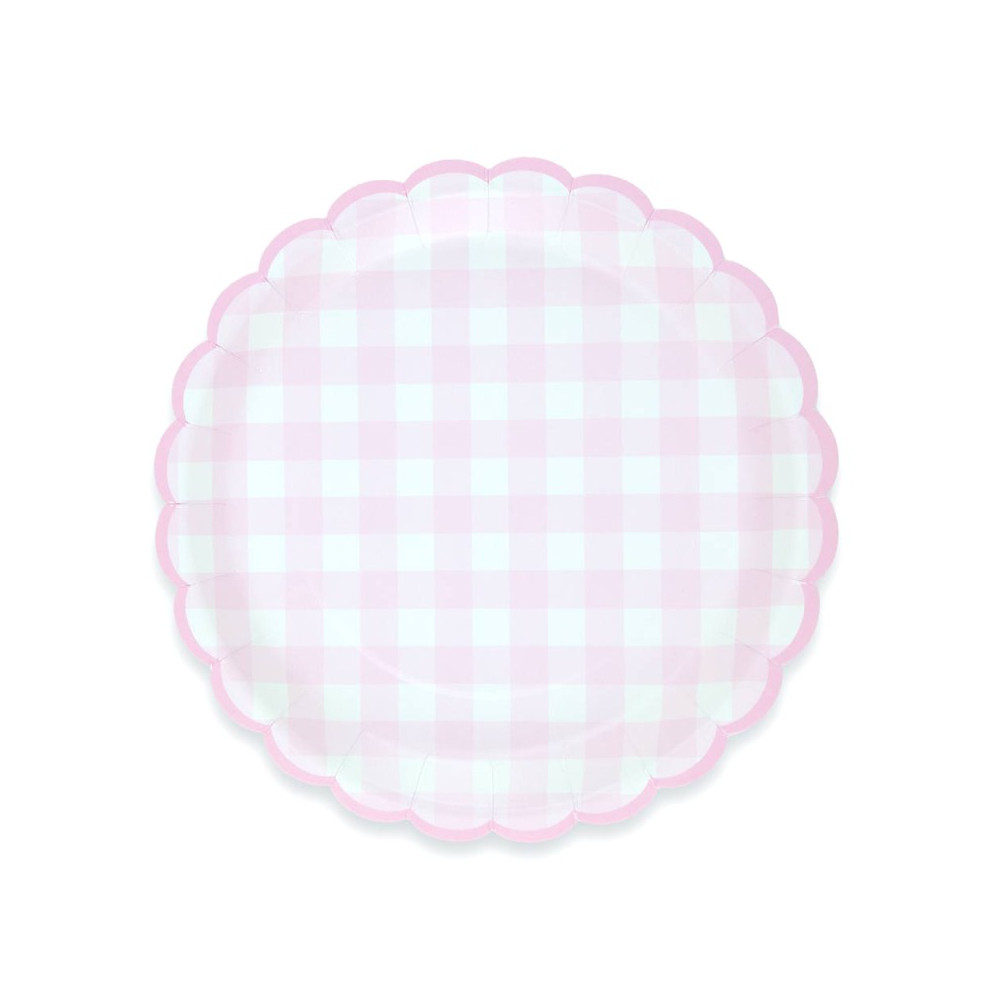 8 assiettes "vichy rose pastel" - 23 cm