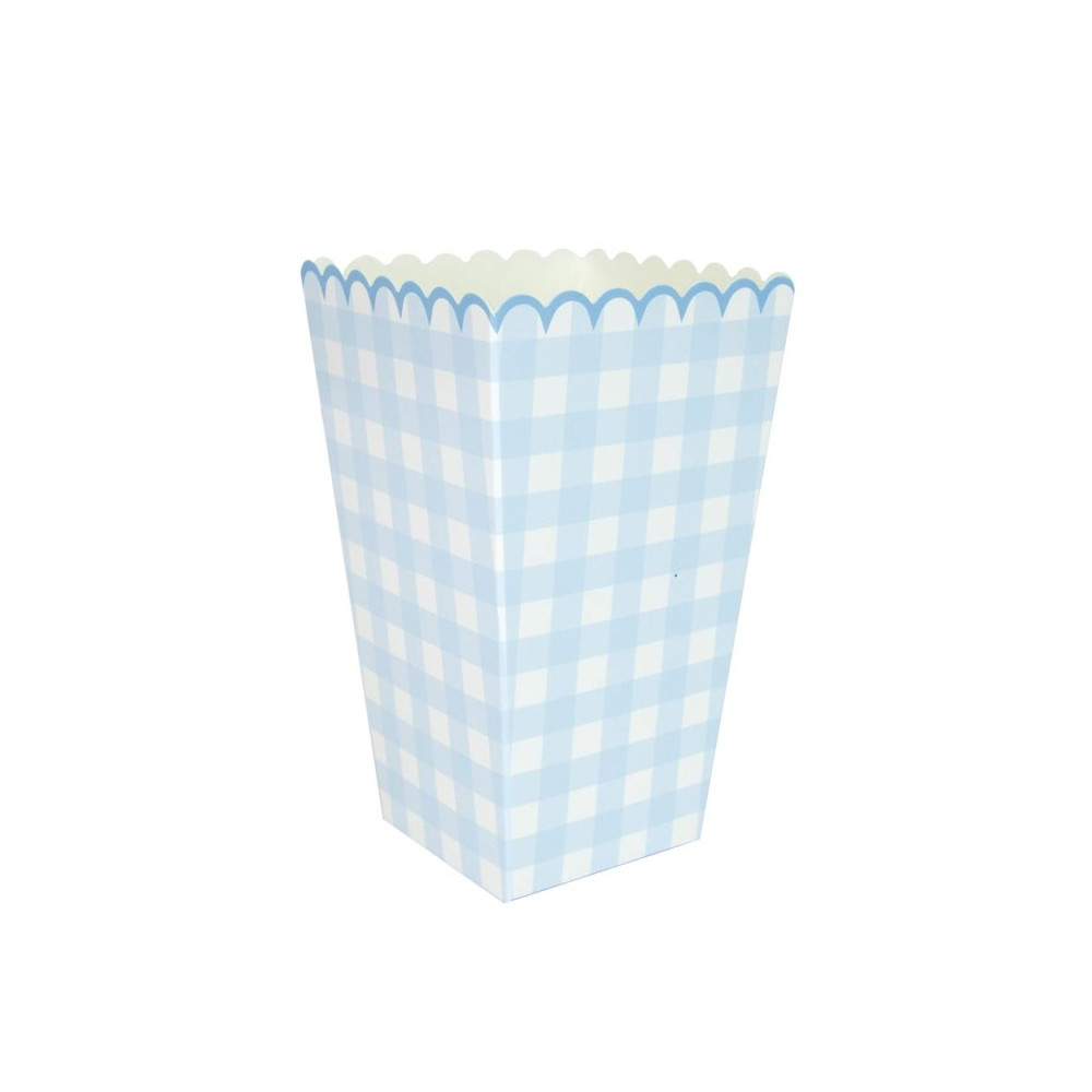 8 pots à popcorn "vichy bleu pastel"