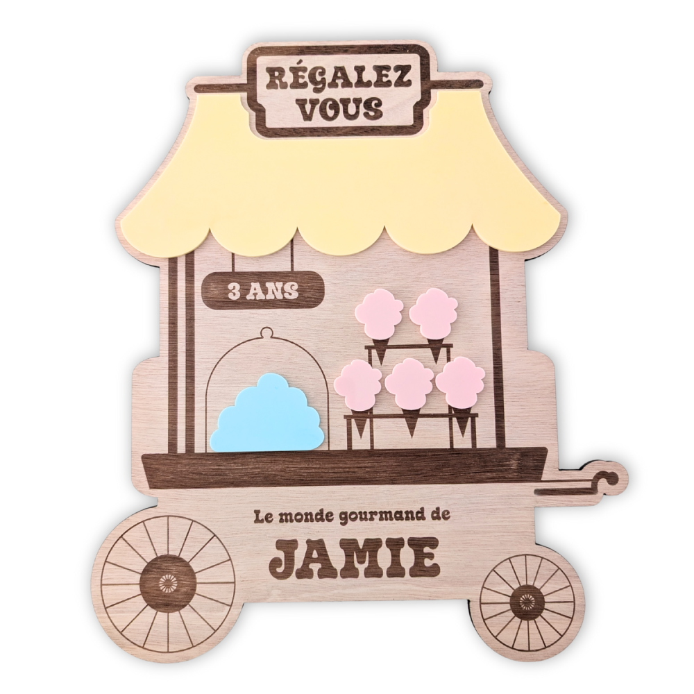 Grand panneau bois et plexiglas "Chariot gourmand"