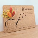 Pancarte en liège personnalisable + fleurs séchées "arrosoir Mamie"