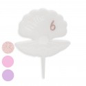 Cake topper personnalisable en plexiglas âge + prénom "Coquillage"