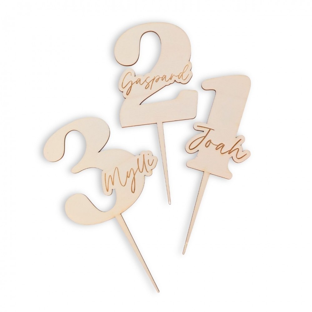 Cake topper personnalisable en bois "plexiglas âge - 1 chiffre"