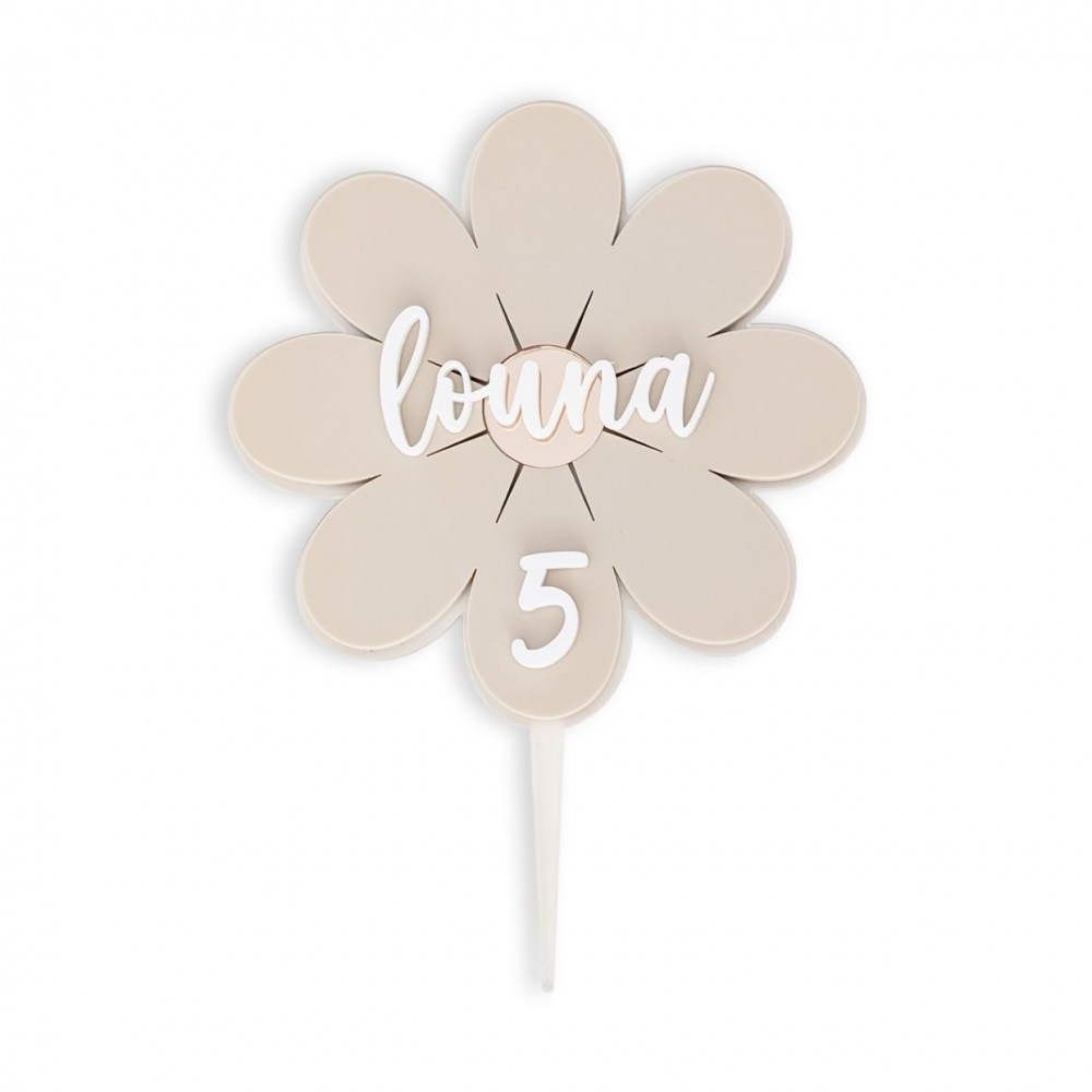 Cake topper personnalisable en plexiglas âge + prénom "Marguerite"