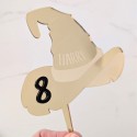 Cake topper personnalisable en plexiglas âge + prénom "Chapeau de sorcier"