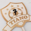 Cake topper personnalisable en plexiglas âge + prénom "Football"