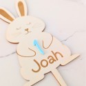 Cake topper personnalisable en plexiglas âge + prénom "Lapin"