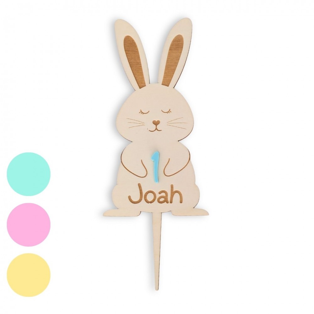 Cake topper personnalisable en plexiglas âge + prénom "Lapin"