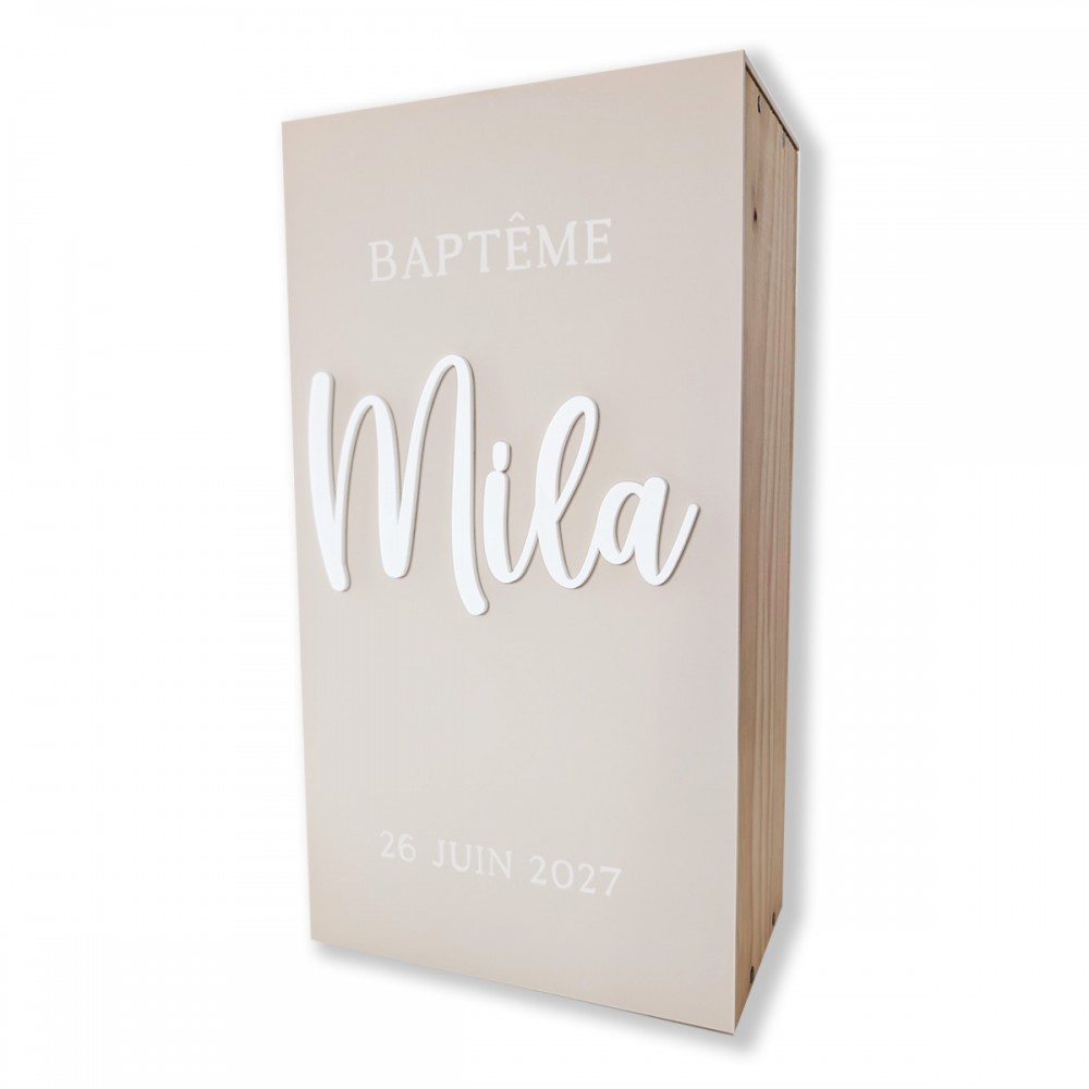 Urne de baptême personnalisable plexiglas sable "Prénom"