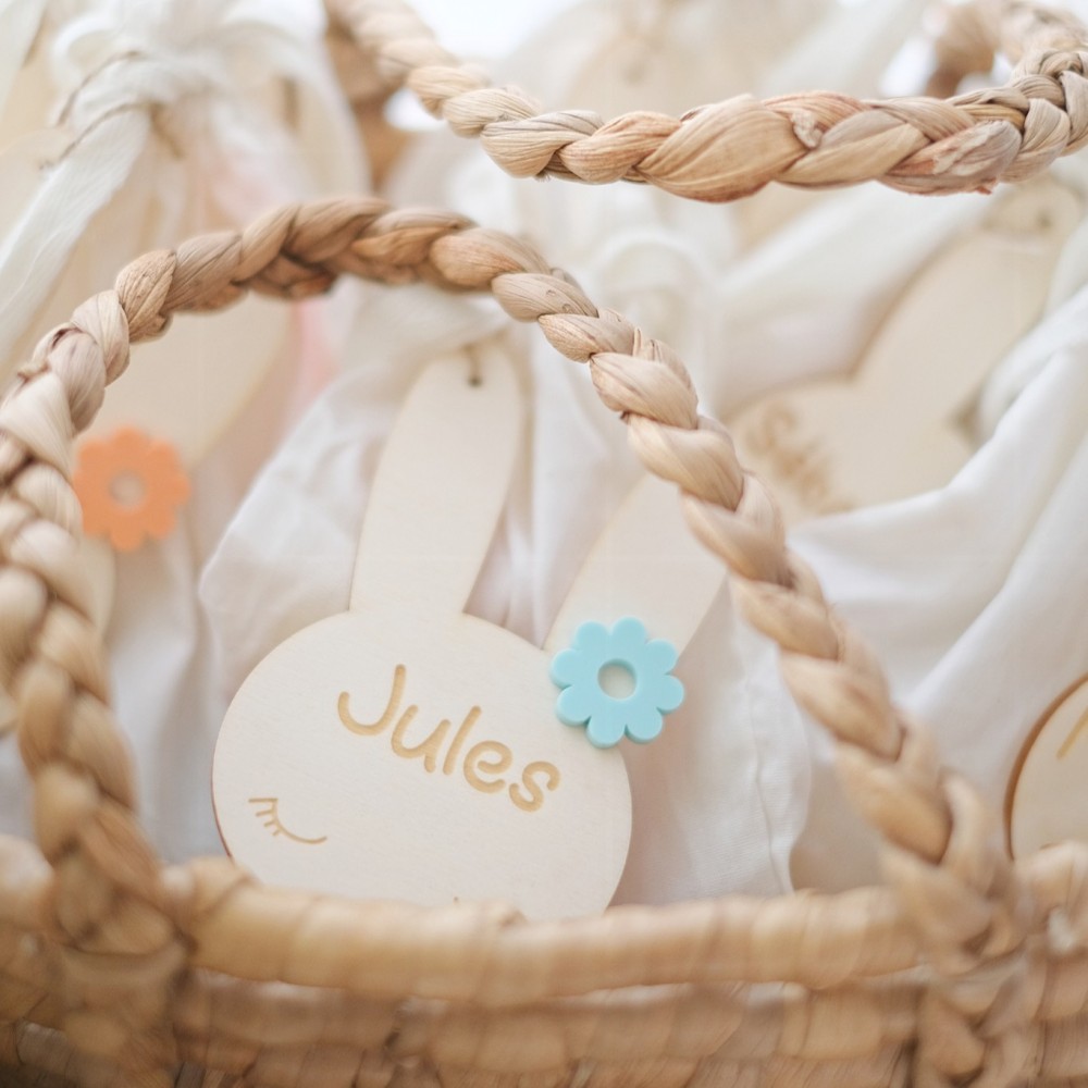 Pochon + étiquette en bois personnalisable "lapin"