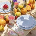 6 assiettes bleues "fleur" - 23 cm