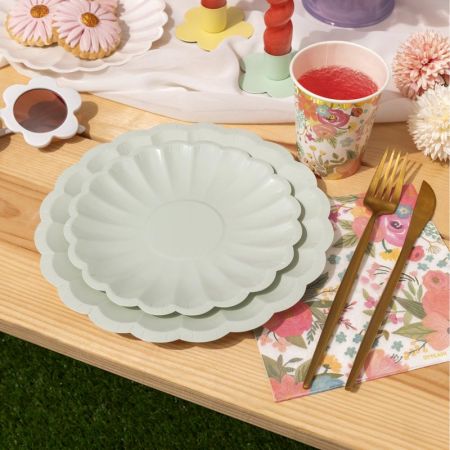 6 assiettes menthe "fleur" - 23 cm