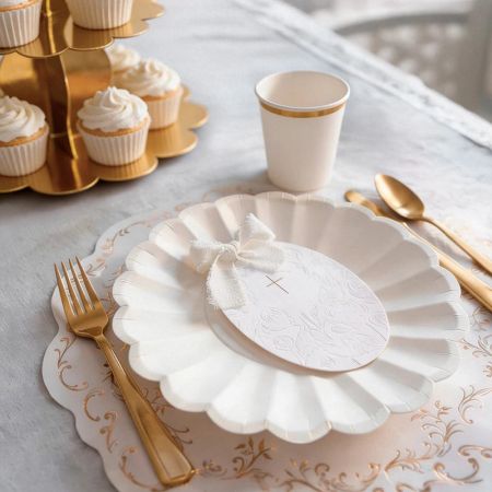 6 assiettes blanc cassé "fleur" - 23 cm