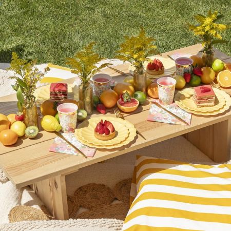 6 assiettes jaune "fleur" - 23 cm