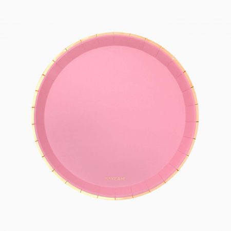 8 assiettes rose "liseret doré" - 20,5 cm
