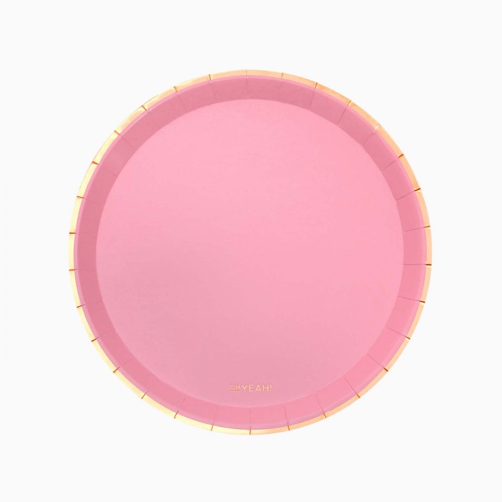8 assiettes rose "liseret doré" - 20,5 cm
