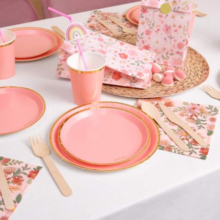 8 assiettes rose "liseret doré" - 20,5 cm